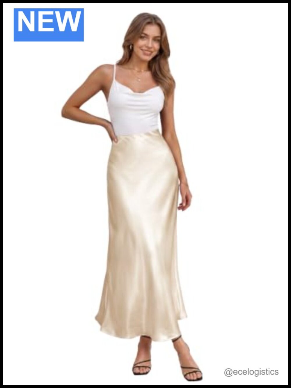 High Waist Satin Maxi Skirt A-Line Bias Cut Silky Elegant